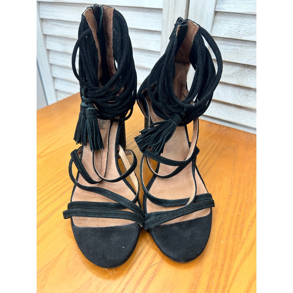 Jeffrey Campbell Despina Sandals Size 7 Black Suede Boho Western Tassel